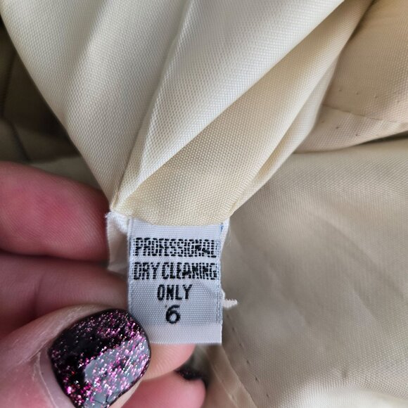 Ilie Wacs 6 beige diagonal stripe wood button blazer jacket VTG UNION tag USA - Picture 9 of 14